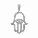 925 Sterling Silver Moissanite Hamsa Hand Evil Eye Pendant 1.0ct