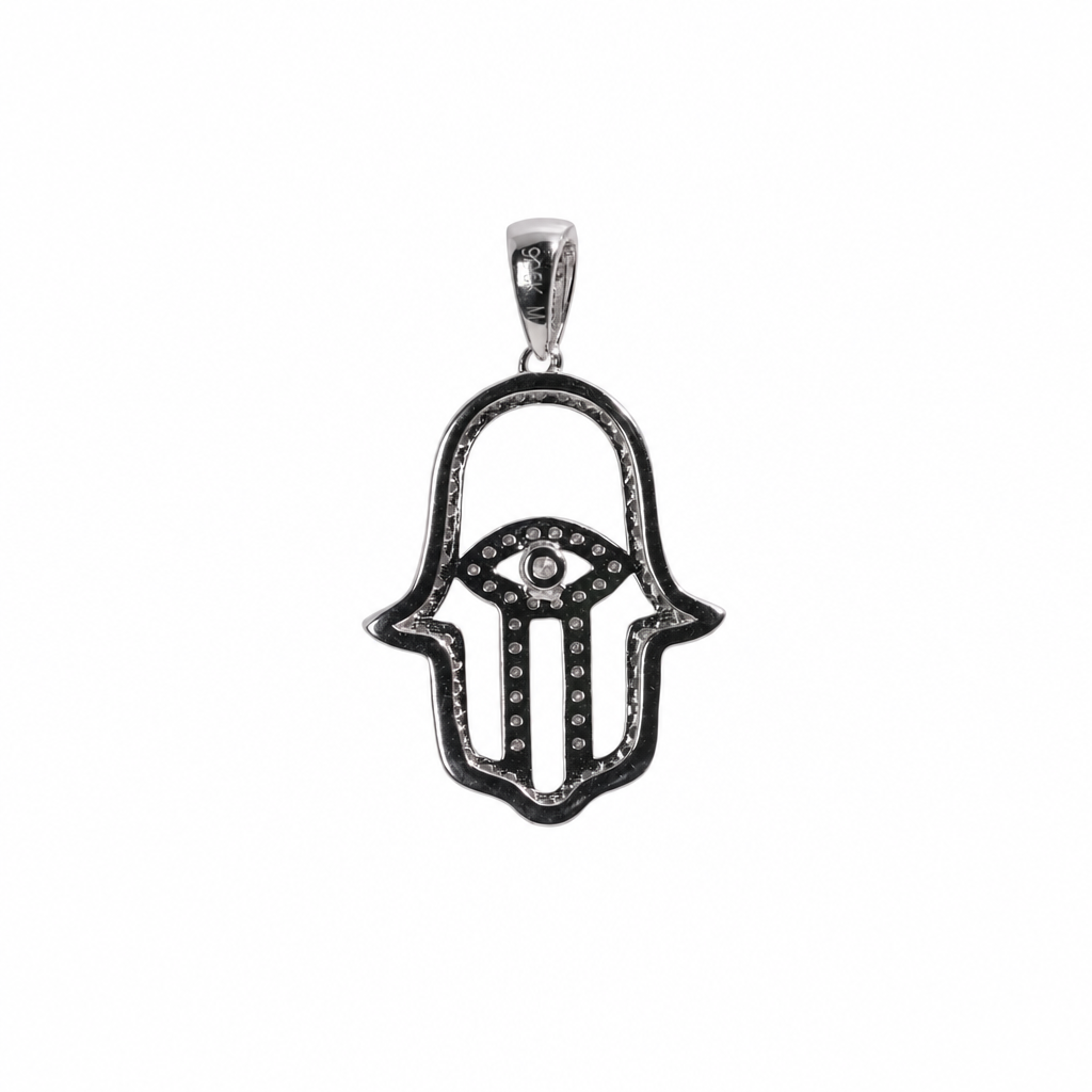 925 Sterling Silver Moissanite Hamsa Hand Evil Eye Pendant 1.0ct (2)