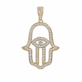 Hamsa Hand Eye Moissanite Pendant in 14K Gold Over Silver, 1 Carat