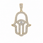 Hamsa Hand Eye Moissanite Pendant in 14K Gold Over Silver, 1 Carat
