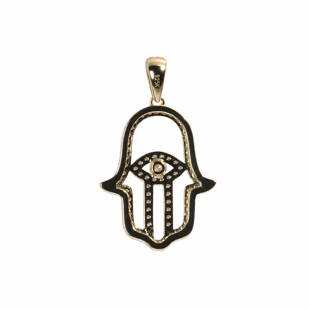 Hamsa Hand Eye Moissanite Pendant in 14K Gold Over Silver, 1 Carat (2)