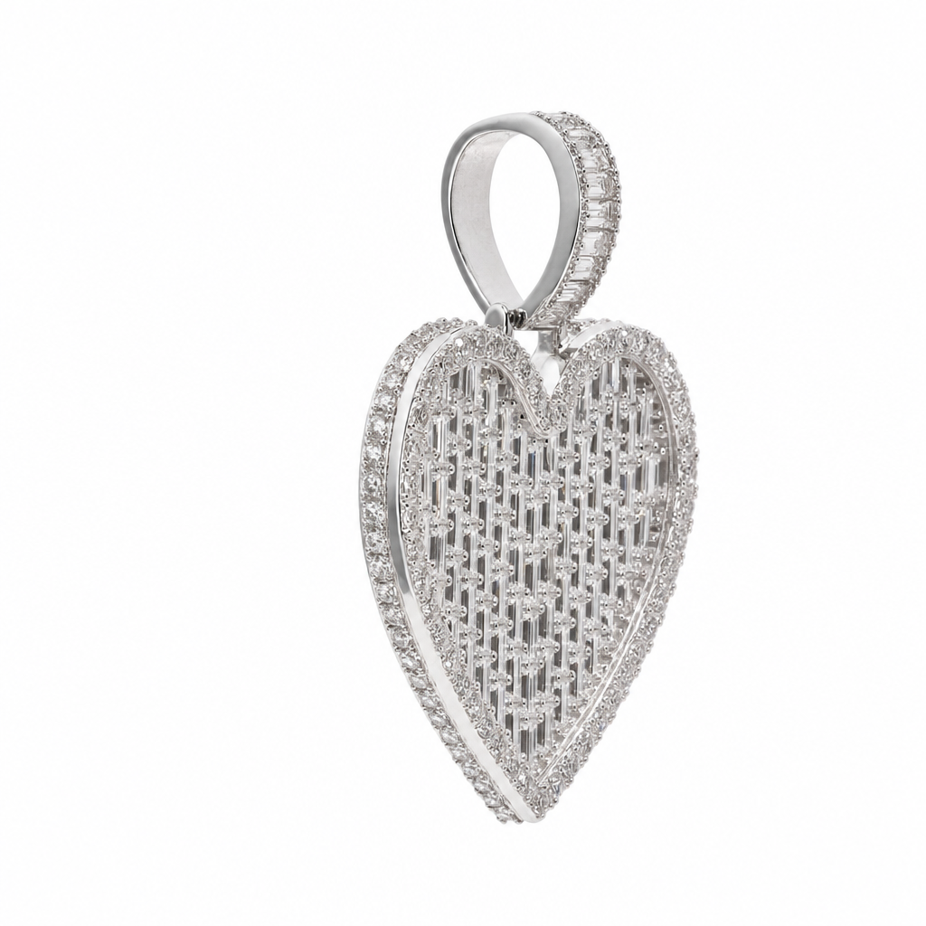 Heart Baguette & Pavé moissanite Pendant in Silver (3)