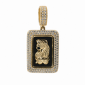 Rectangular 14K Gold Over Silver Moissanite Pavé Pendant with Fortuna Motif 4.5ct