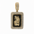 Rectangular 14K Gold Over Silver Moissanite Pavé Pendant with Fortuna Motif 4.5ct