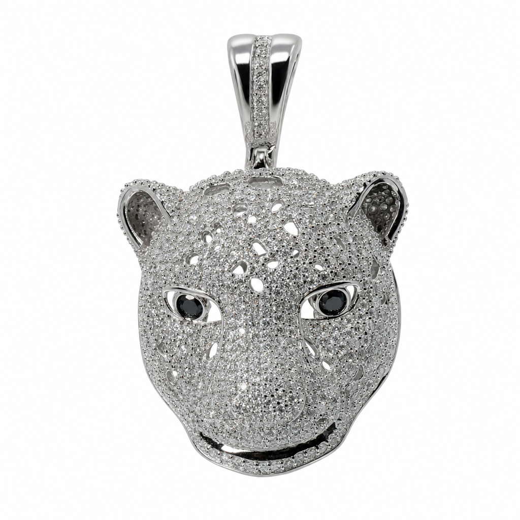 Pavé Moissanite Panther Head 925 Sterling Silver Pendant 4.2ct