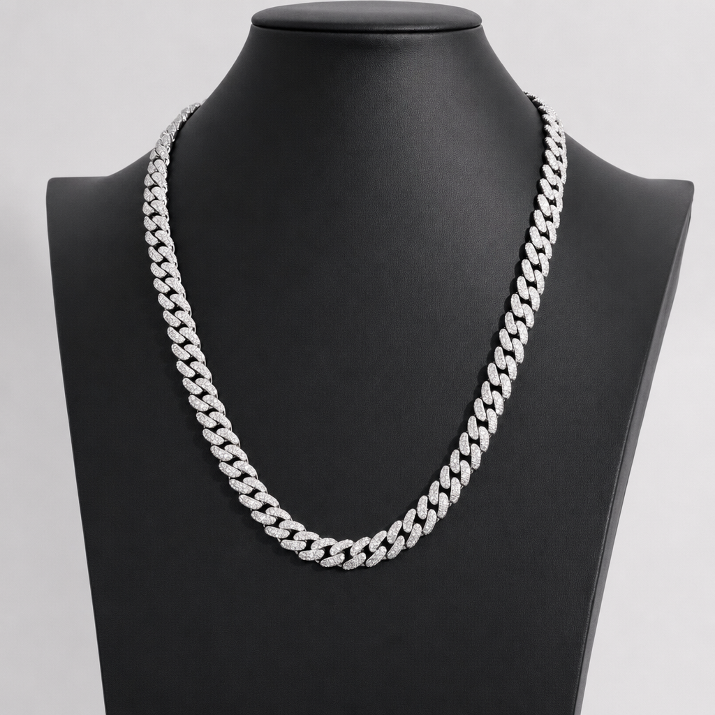 22in Iced Out Moissanite Pave 10mm 925 Sterling Silver Miami Cuban Chain 104g