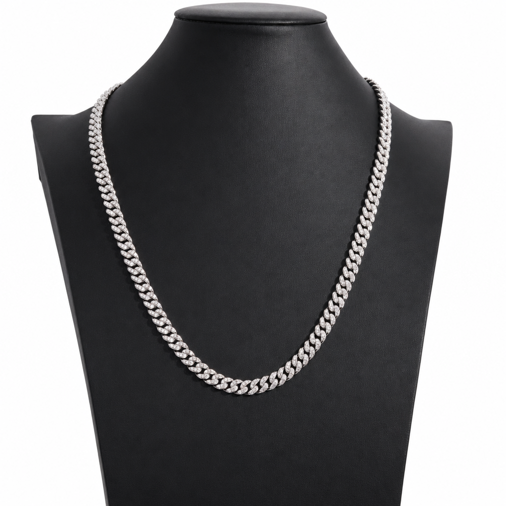 24in 8mm Iced Moissanite 925 Sterling Silver Miami Cuban Chain, 74g