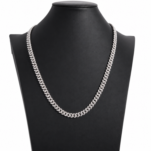 24in 8mm Iced Moissanite 925 Sterling Silver Miami Cuban Chain, 74g