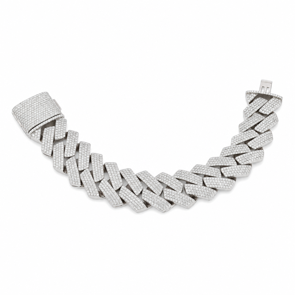 Men's 9in 25mm Wide Iced Monaco Link Bracelet in 236g 925 Silver with 30ct Moissanite