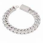 14mm 925 Sterling Silver Moissanite Pave Cuban Link Bracelet 12.34ct 8.5in 78.58g