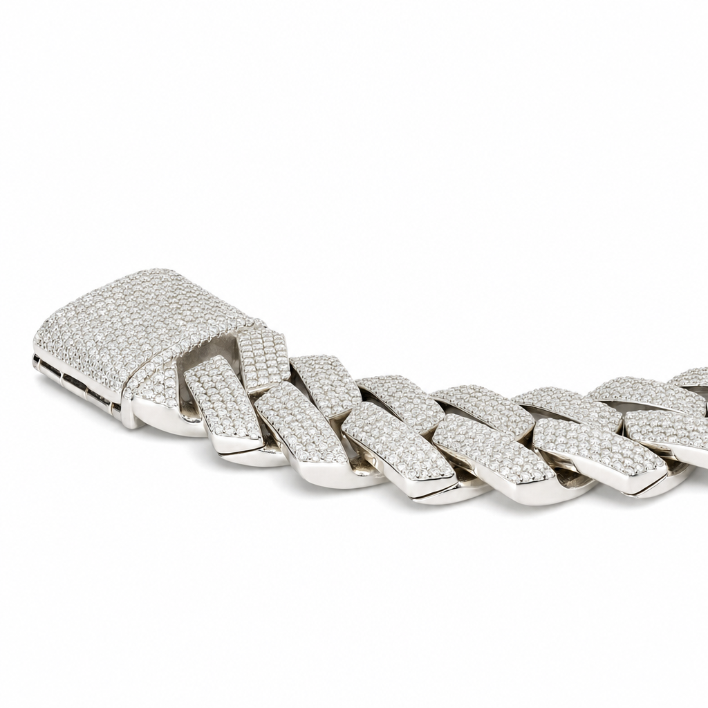 Men's 9in 25mm Wide Iced Monaco Link Bracelet in 236g 925 Silver with 30ct Moissanite (2)