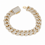 14mm Iced Moissanite Miami Cuban Link Bracelet in 18K Gold Vermeil Silver, 8.5in, 16ct
