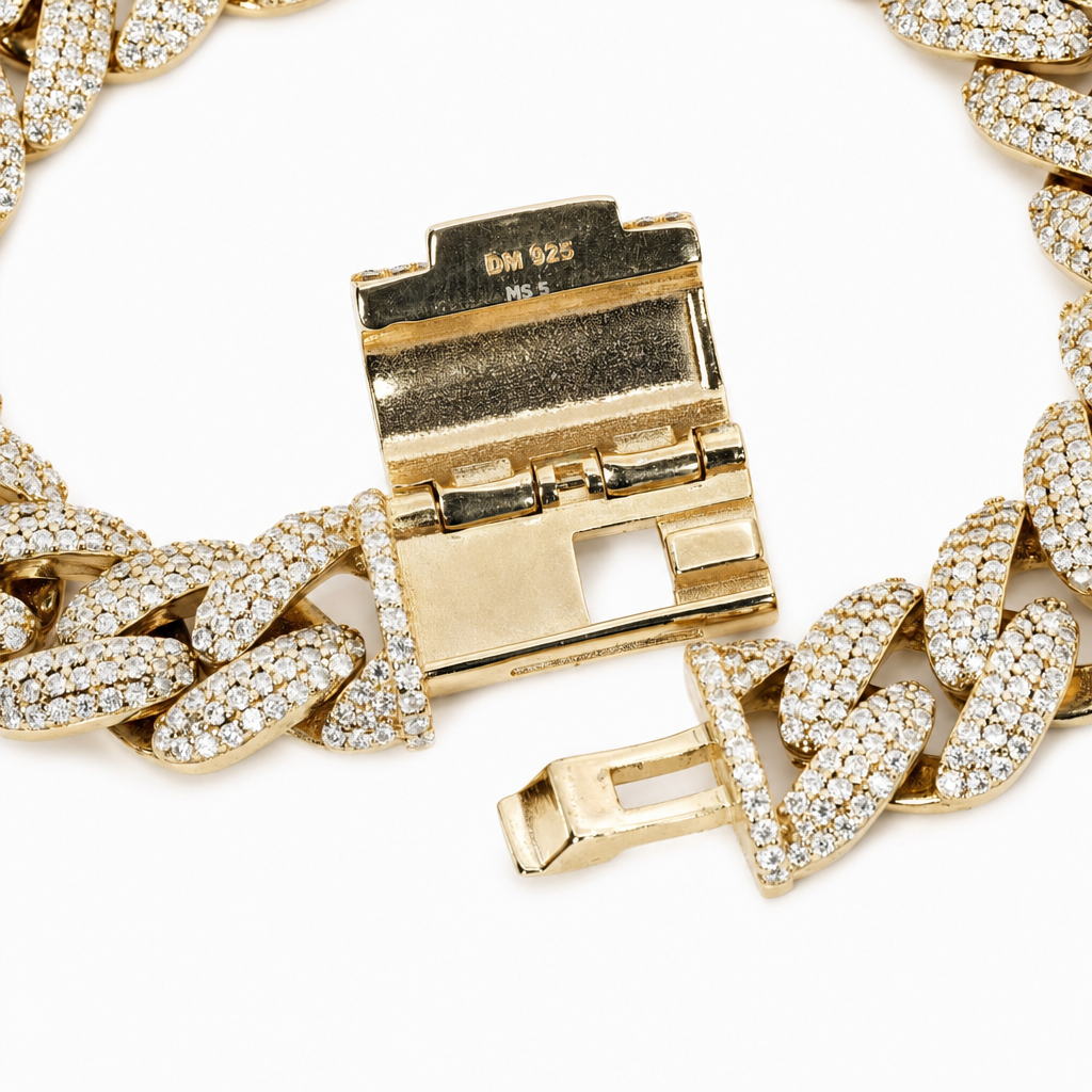 14mm Iced Moissanite Miami Cuban Link Bracelet in 18K Gold Vermeil Silver, 8.5in, 16ct (2)