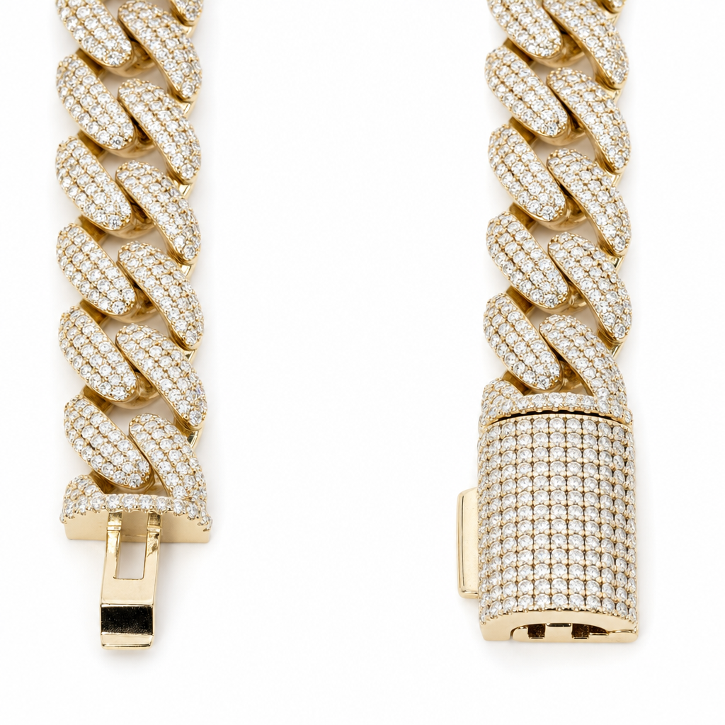14mm Iced Moissanite Miami Cuban Link Bracelet in 18K Gold Vermeil Silver, 8.5in, 16ct (3)