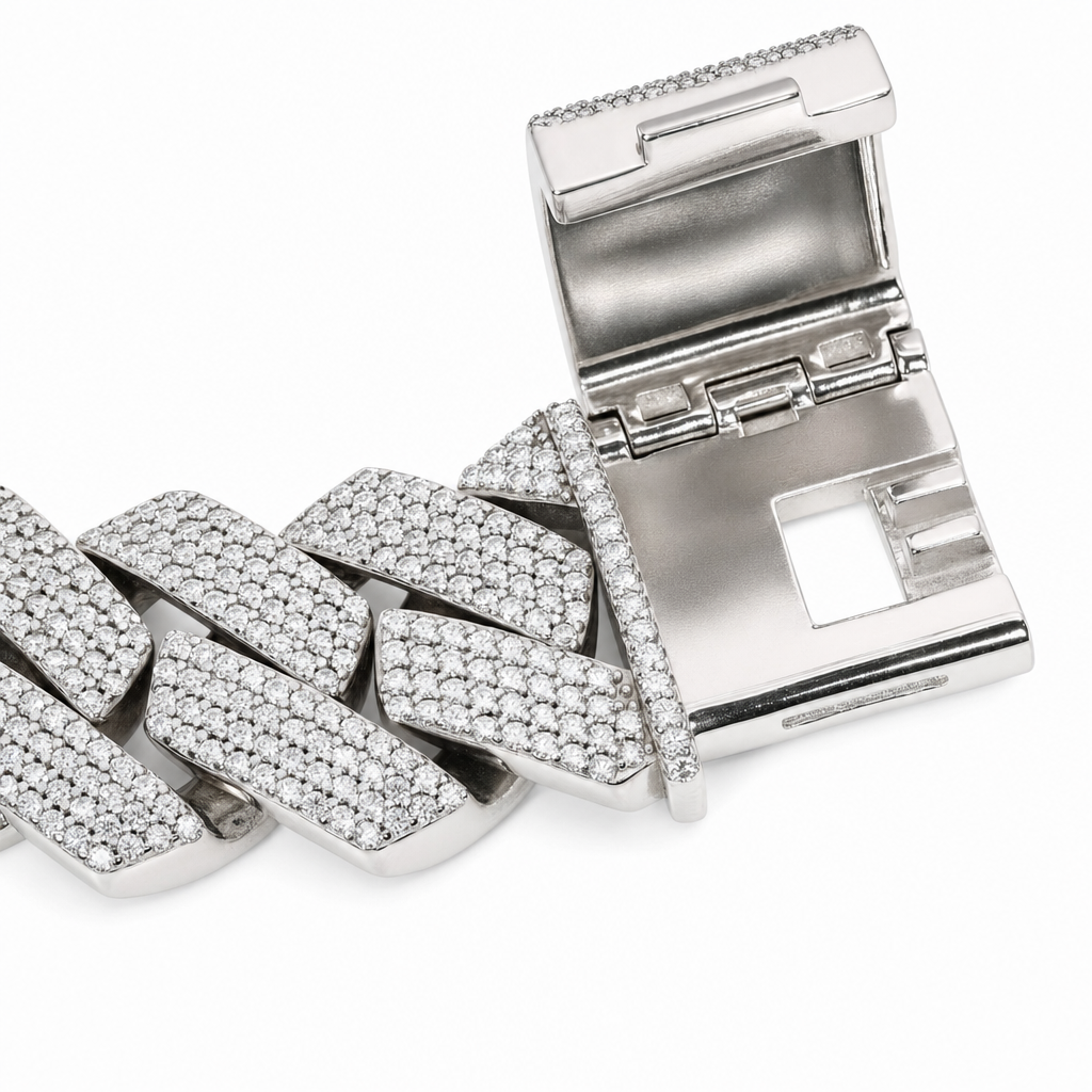 Men's 9in 25mm Wide Iced Monaco Link Bracelet in 236g 925 Silver with 30ct Moissanite (4)