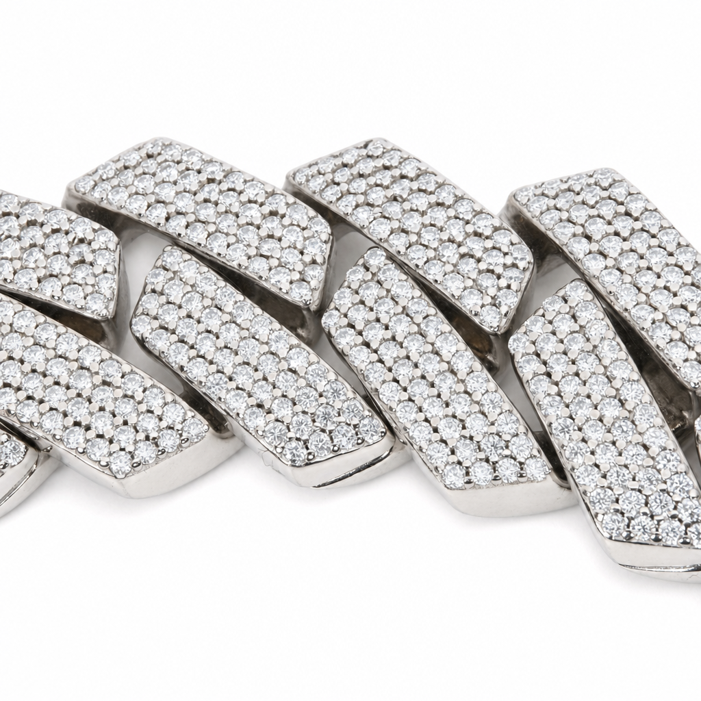 Men's 9in 25mm Wide Iced Monaco Link Bracelet in 236g 925 Silver with 30ct Moissanite (5)