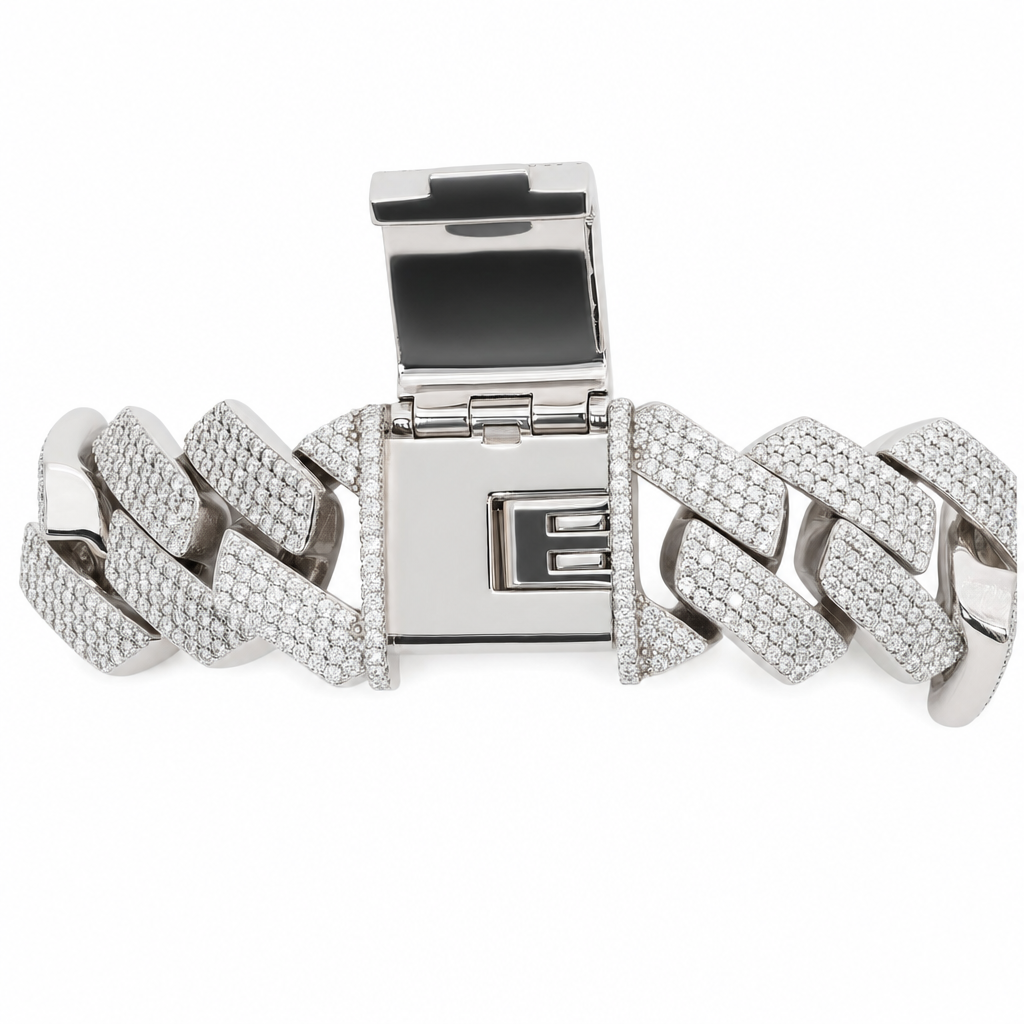 Men's 9in 25mm Wide Iced Monaco Link Bracelet in 236g 925 Silver with 30ct Moissanite (6)