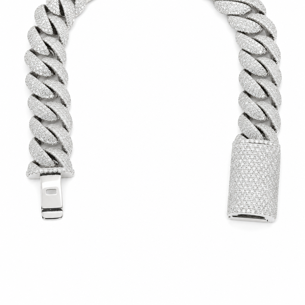 14mm 925 Sterling Silver Moissanite Pave Cuban Link Bracelet 12.34ct 8.5in 78.58g (2)