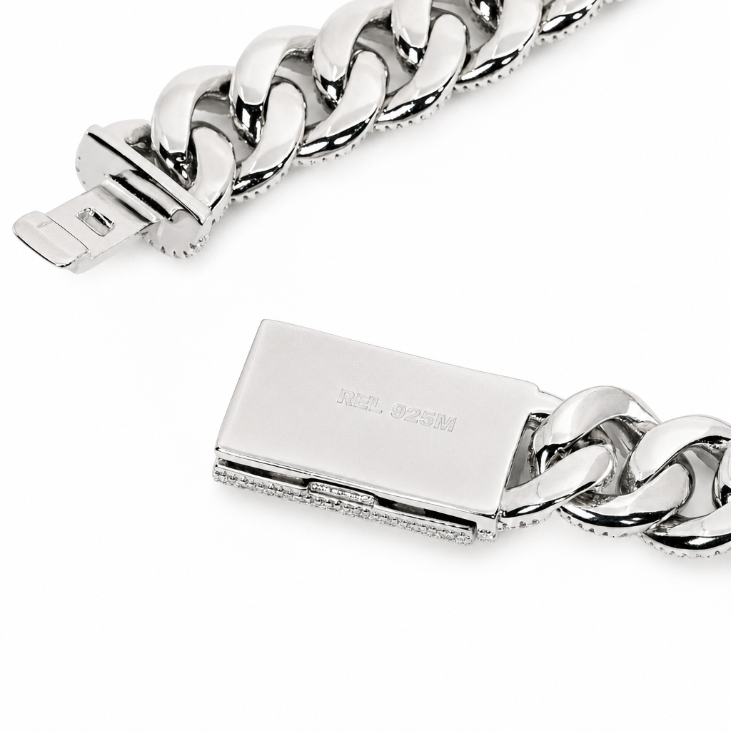 14mm 925 Sterling Silver Moissanite Pave Cuban Link Bracelet 12.34ct 8.5in 78.58g (3)