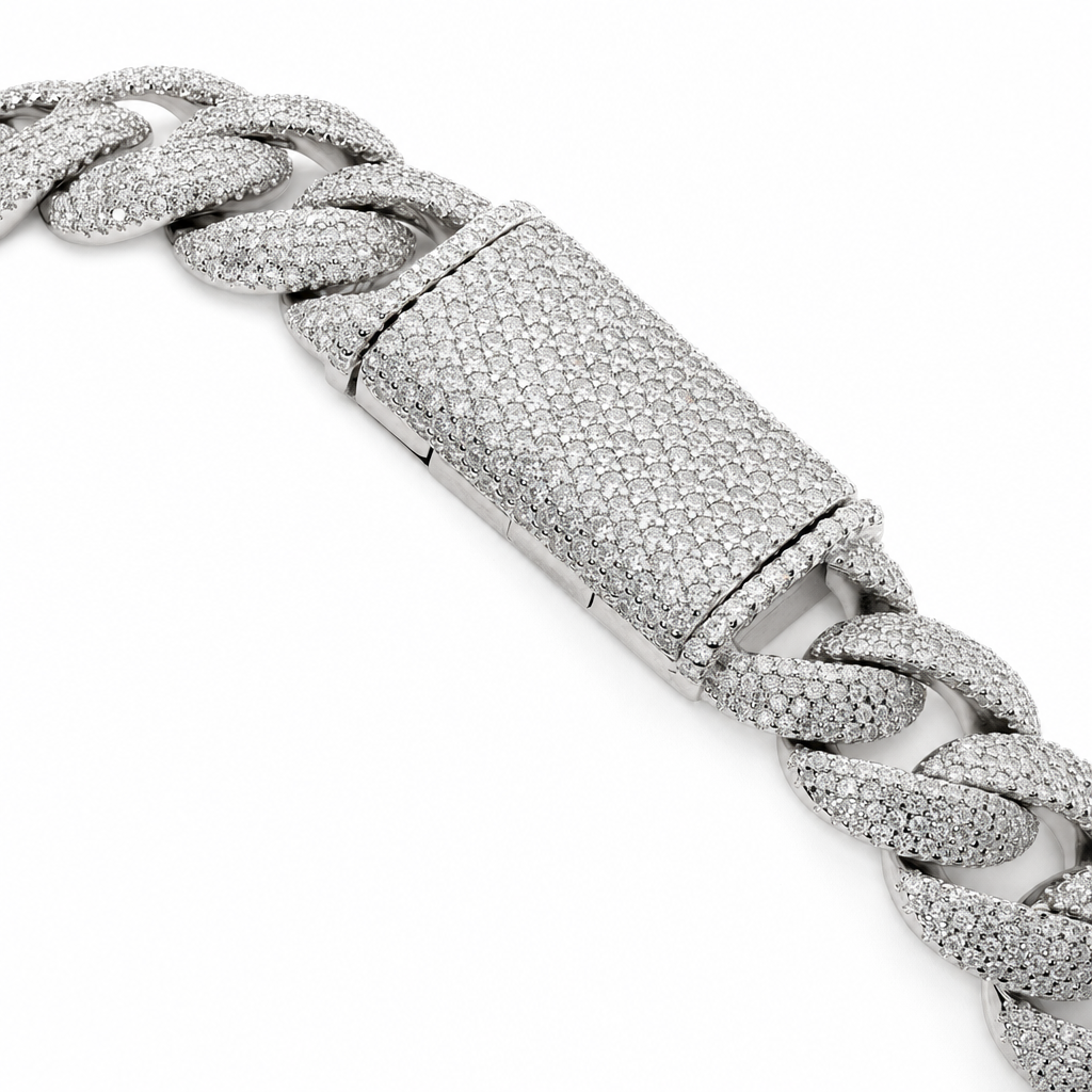 14mm 925 Sterling Silver Moissanite Pave Cuban Link Bracelet 12.34ct 8.5in 78.58g (4)