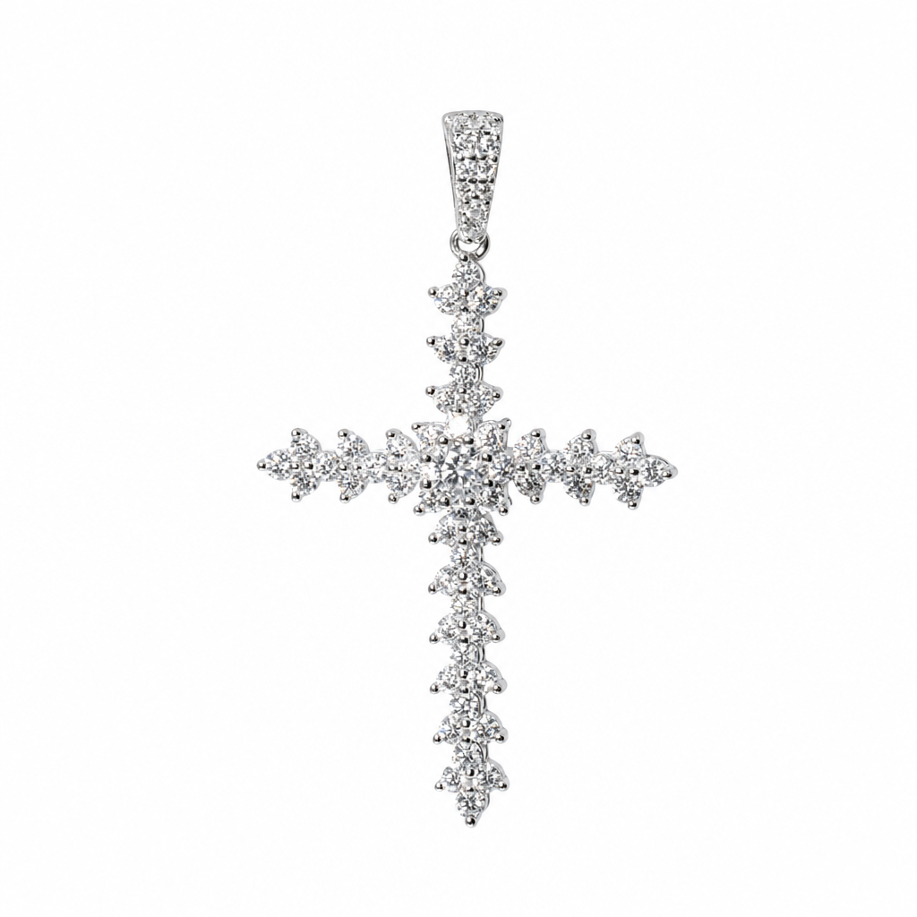 925 Sterling Silver Moissanite Cross Cluster Pendant 1.5ct