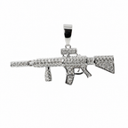 Iced-Out AR-Style Rifle Pendant in Silver with Moissanite