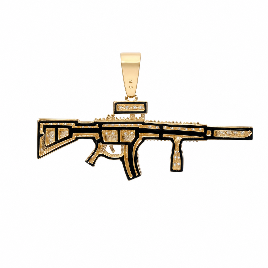 Gold Over Silver Moissanite Pave Rifle-Shaped Pendant 1.5ctw (2)