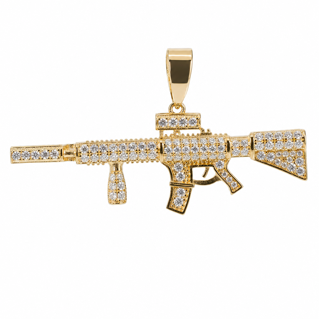 Gold Over Silver Moissanite Pave Rifle-Shaped Pendant 1.5ctw