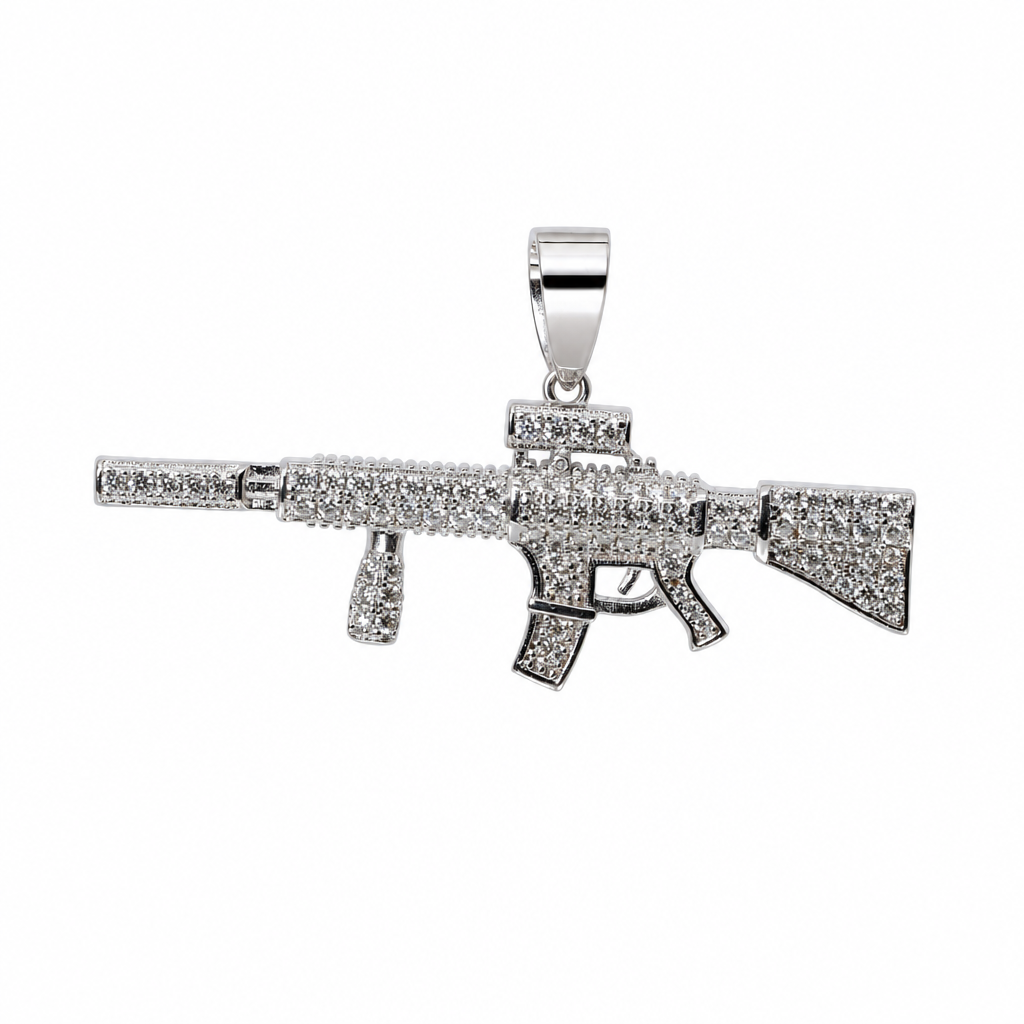 Iced Out Assault Rifle Pendant in 925 Silver with 2.5ct Moissanite (2)