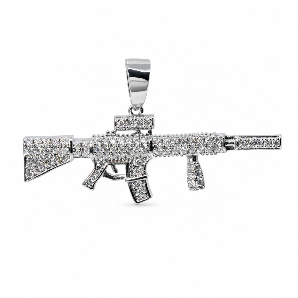 Iced Out Assault Rifle Pendant in 925 Silver with 2.5ct Moissanite