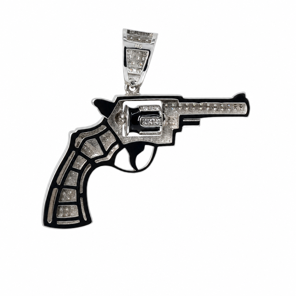925 Sterling Silver Moissanite Revolver Pendant 3 Carat – Luxurious Pistol Design (2)