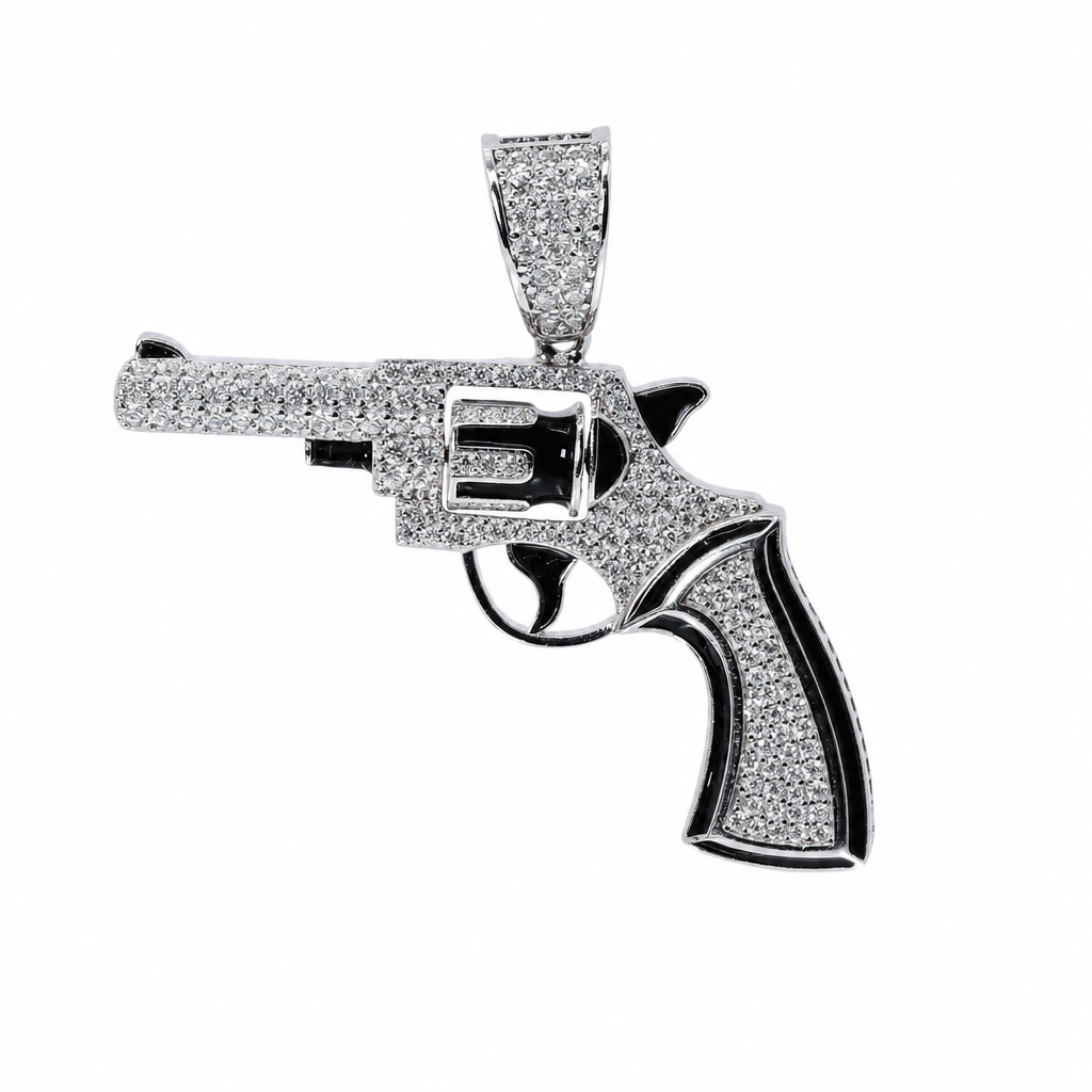 925 Sterling Silver Moissanite Revolver Pendant 3 Carat – Luxurious Pistol Design