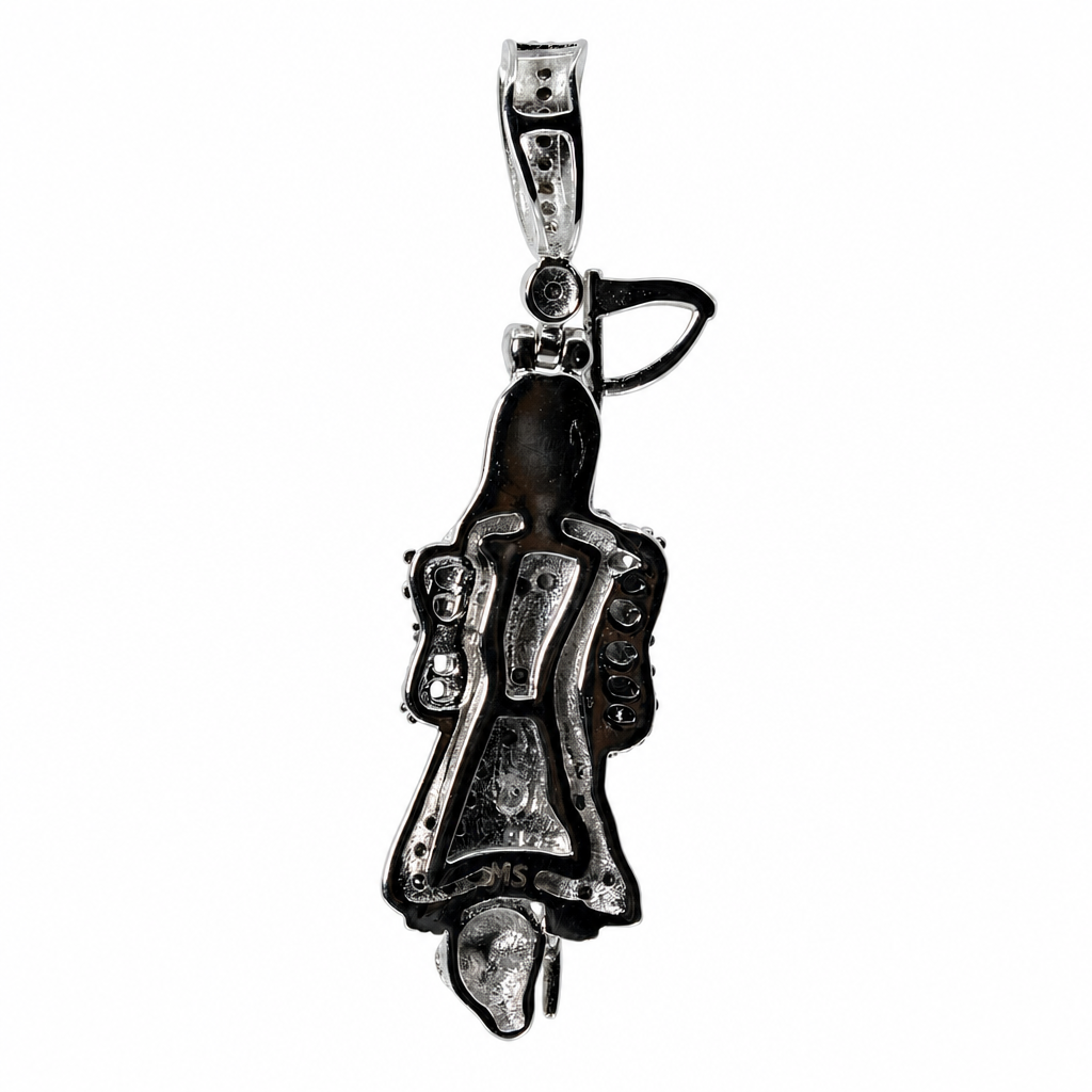 Sterling Silver 925 Grim Reaper Figure Moissanite Pendant with Black Accents 1ct (2)