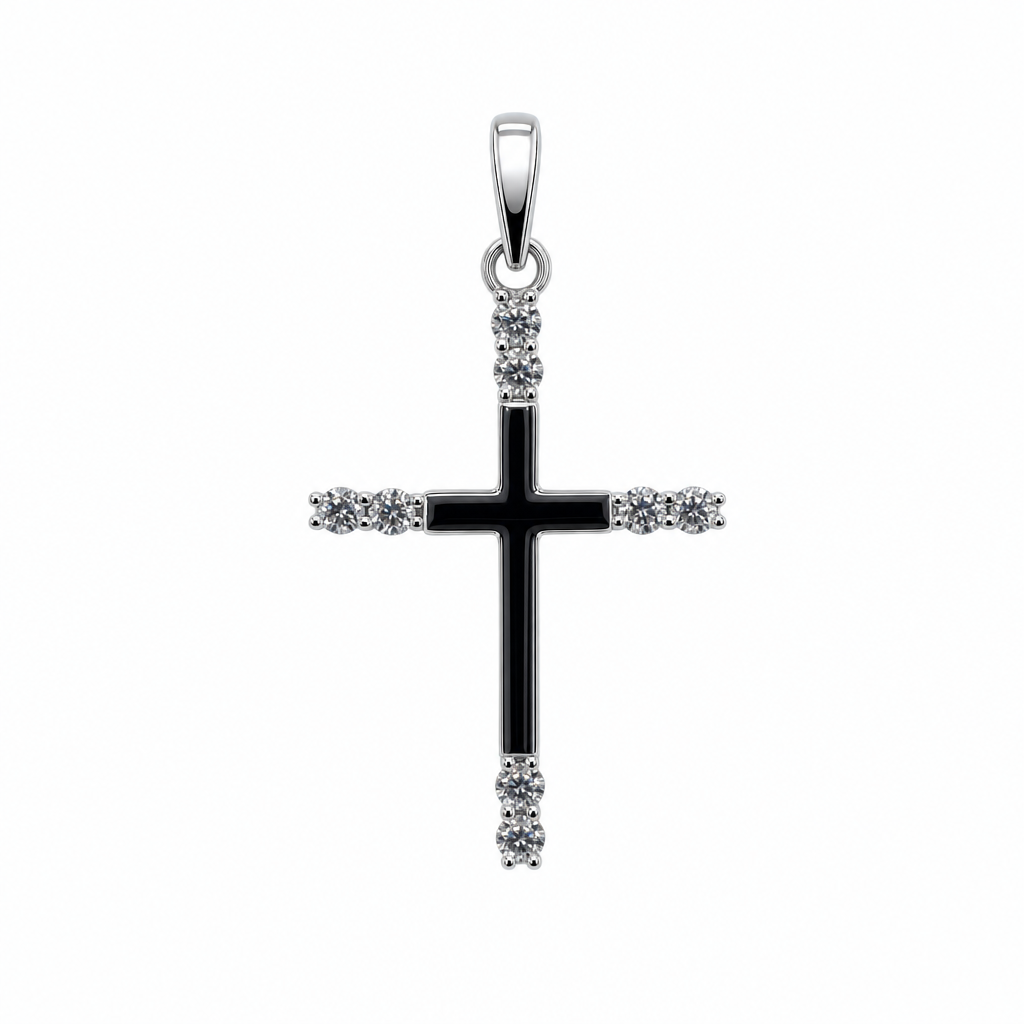 Sterling Silver 925 Cross Pendant with Moissanite Accents 0.5ct