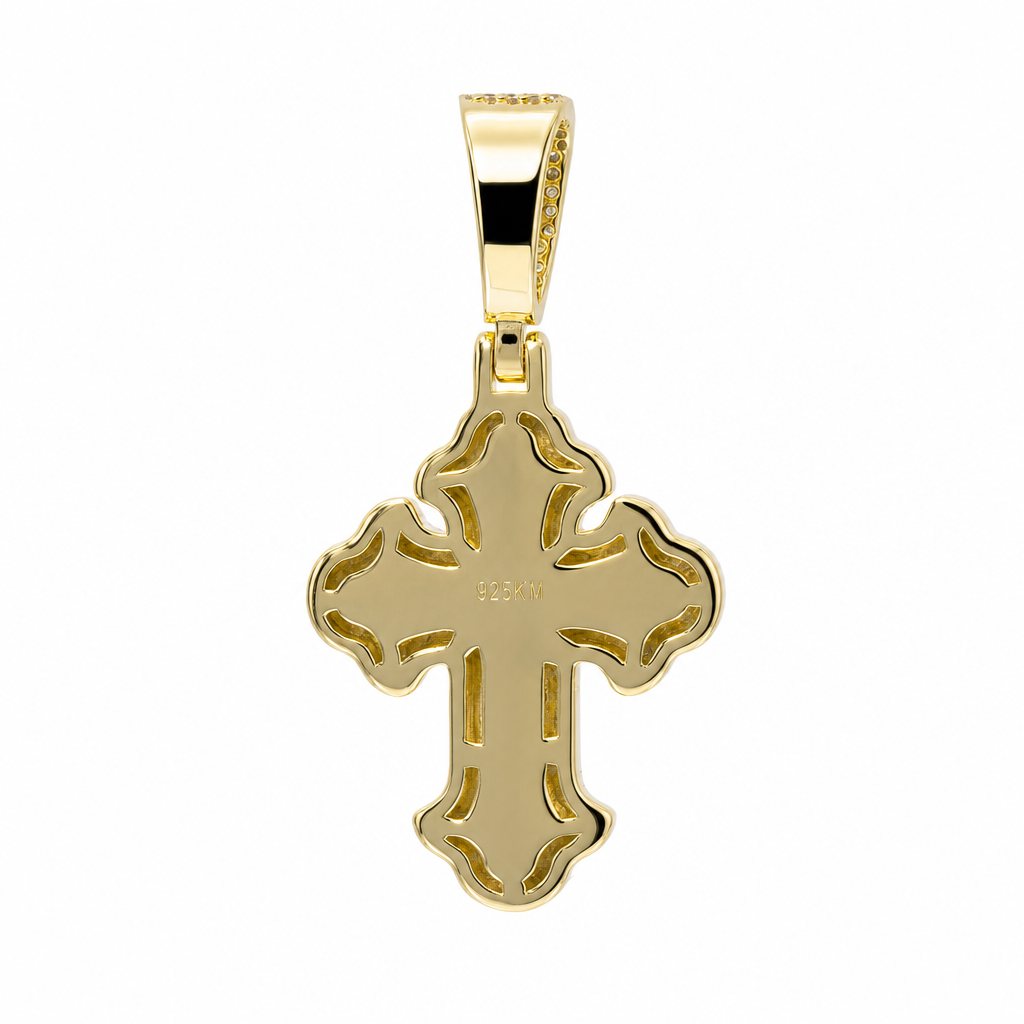 14K Gold Over Silver Pave Moissanite Baguette Cross Pendant 3.00ct (3)