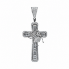 Men's 925 Sterling Silver CZ Cross Pendant with 3D Spider Accent