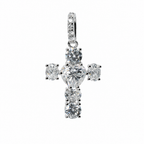925 Sterling Silver Moissanite Cross Pendant with Heart and Round Stones 1.9ct