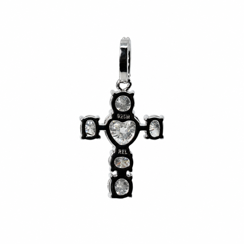 925 Sterling Silver Moissanite Cross Pendant with Heart and Round Stones 1.9ct (2)
