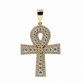 14K Gold Over Silver Iced Out Moissanite Ankh Cross Pendant 2.00ct