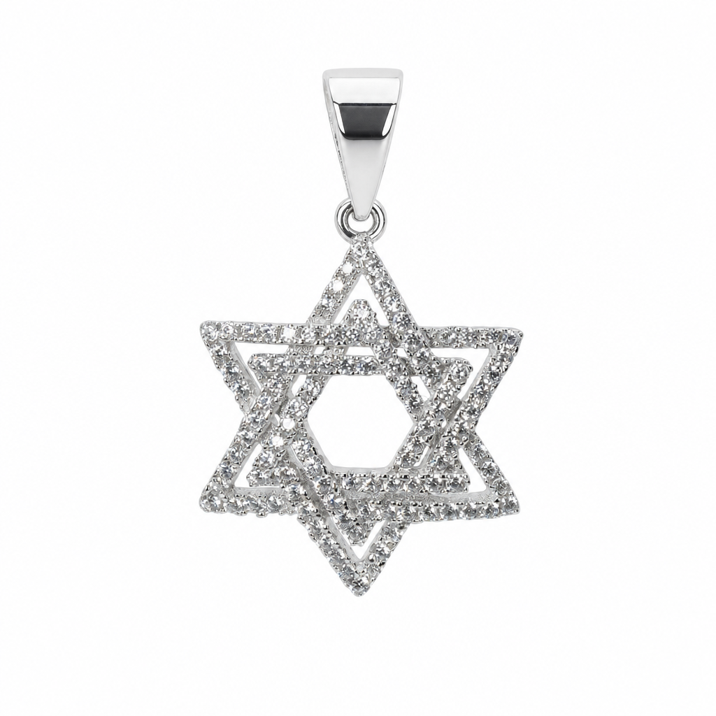 Double Outline Star of David 925 Silver Moissanite Pendant 1.25ct