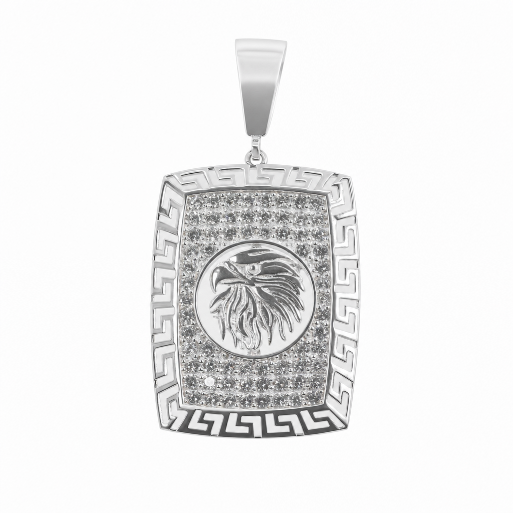 Greek Key Eagle Head Silver 925 Cubic Zirconia Statement Pendant