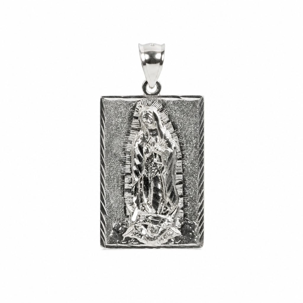Rectangular Textured Sterling Silver Guadalupe Pendant 925