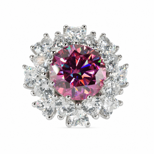 925 Solid Silver Color Moissanite 5 CT Flower Ring