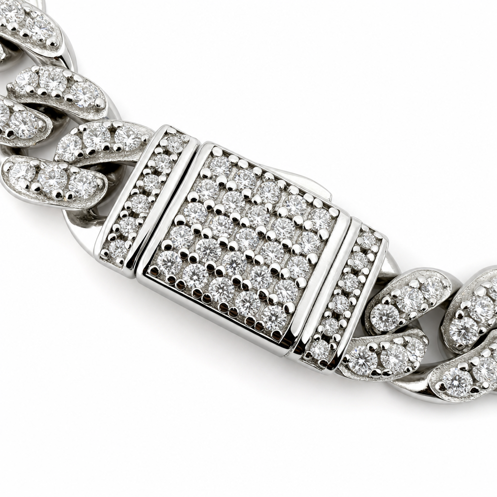 8mm 925 Sterling Silver Moissanite Ice-Out Cuban Link Bracelet 8in (3)