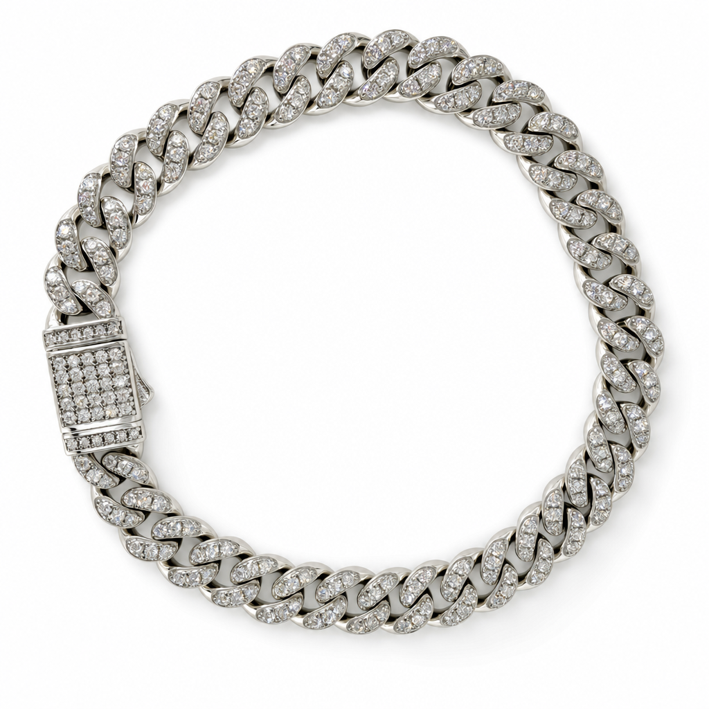 8mm 925 Sterling Silver Moissanite Ice-Out Cuban Link Bracelet 8in