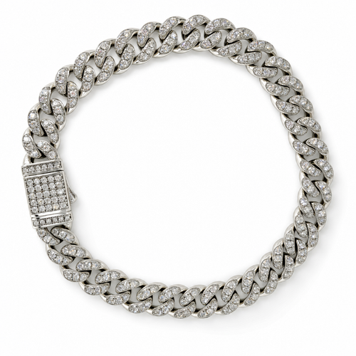 8mm 925 Sterling Silver Moissanite Ice-Out Cuban Link Bracelet 8in