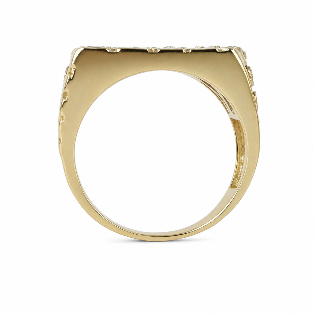 Men's Nugget 14K Yellow Gold Over Silver Ring with Diagonal Channel moissanite (2)