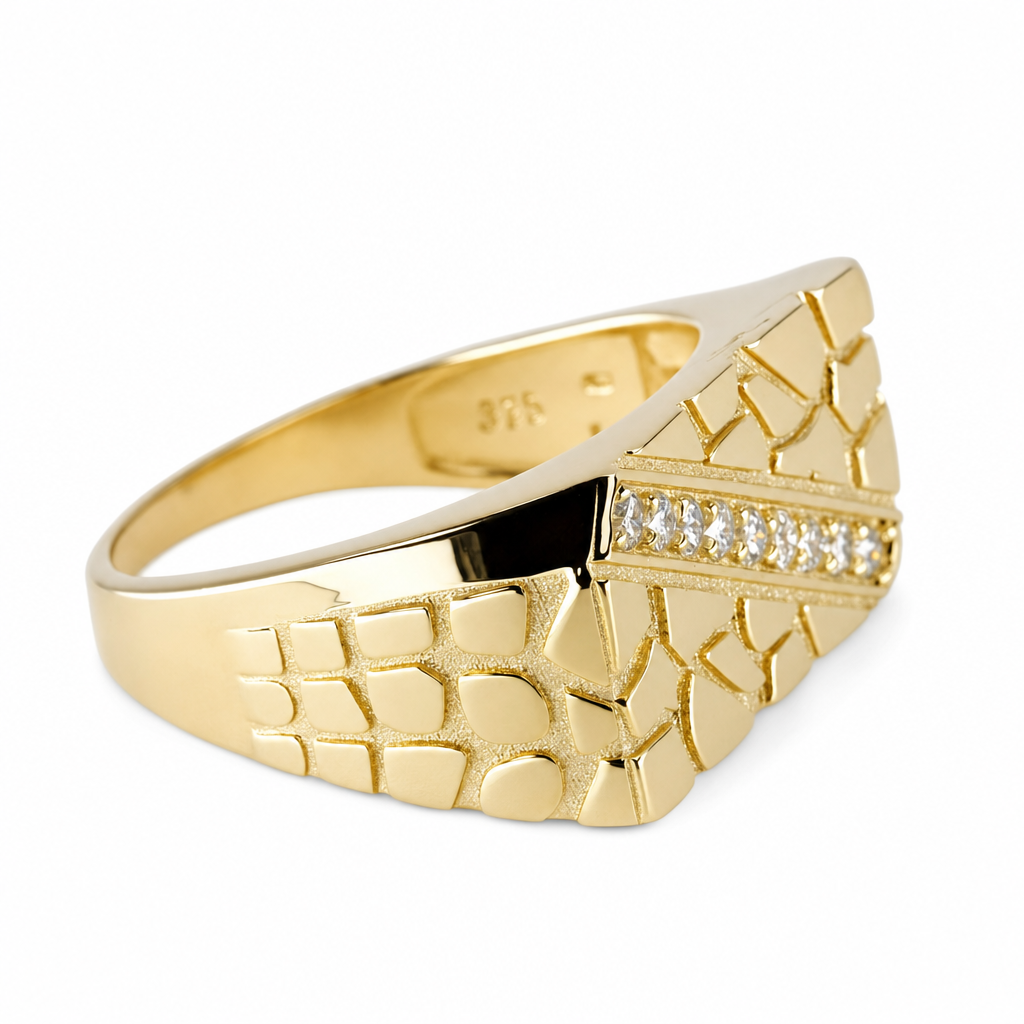 Men's Nugget 14K Yellow Gold Over Silver Ring with Diagonal Channel moissanite (3)