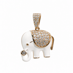 White Enamel Elephant Pendant in 925 Silver with Moissanite Accents, 1.0ct