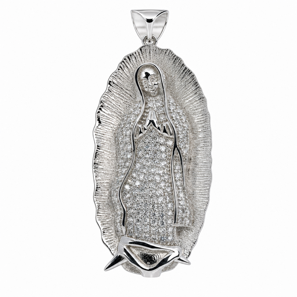 Silver Virgin Mary Guadalupe Pave Moissanite Pendant